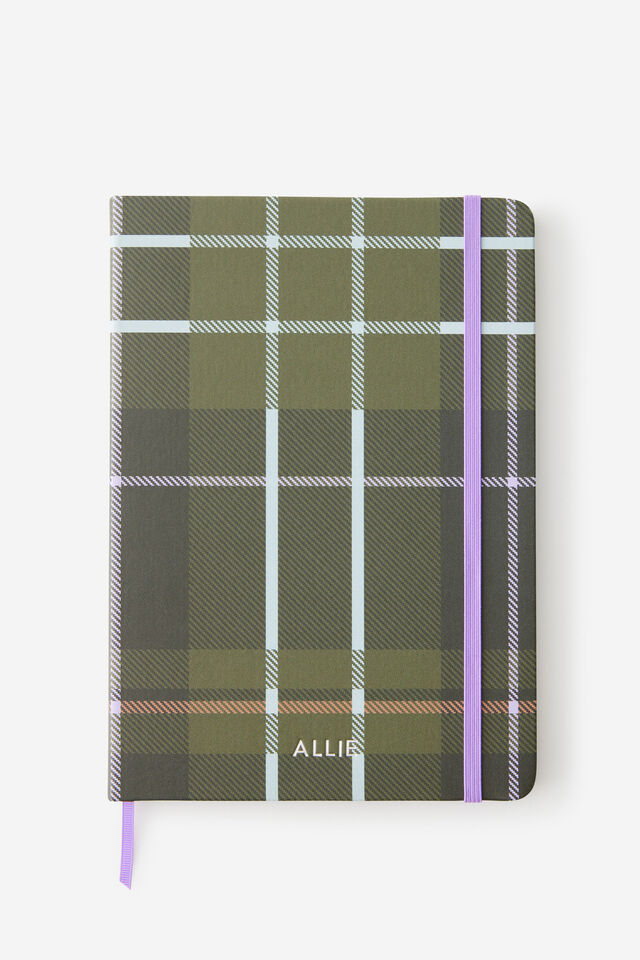 Personalised B5 Hard Cover Lined Notebook, OLIVE PLAID