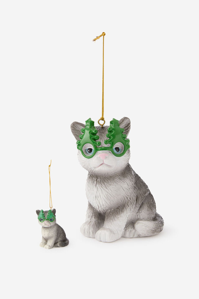 Oversized Resin Ornaments, CHRISTMAS TREE GLASSES CAT