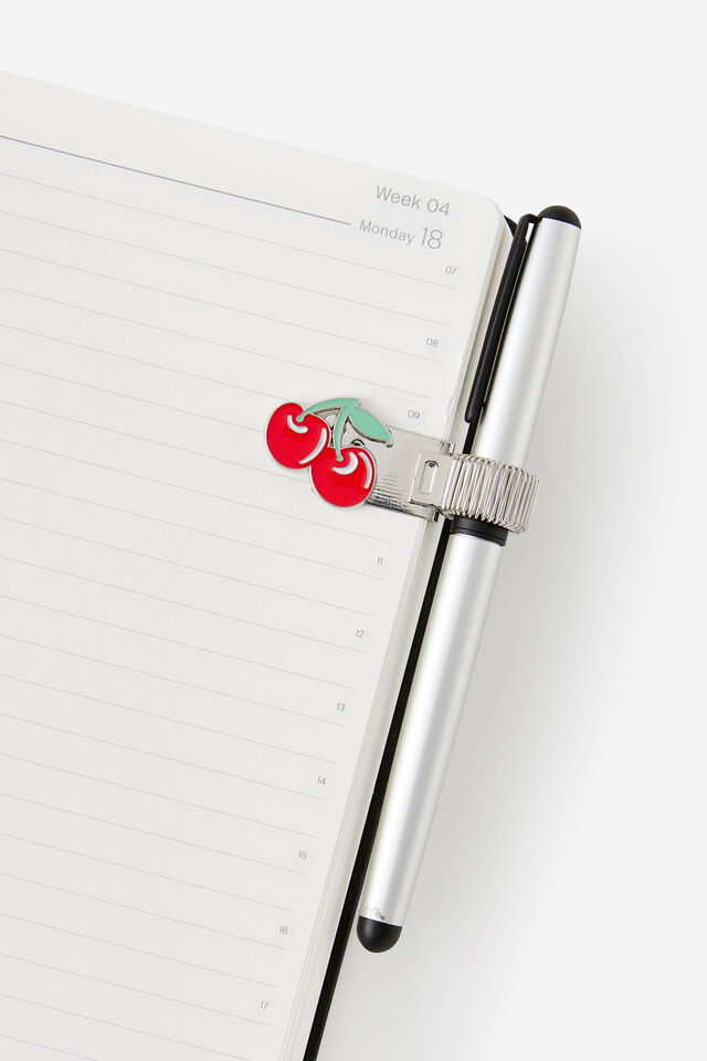 Metal Pen Loop, RED SILVER CHERRIES
