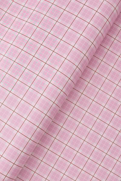 Premium Wrapping Paper Roll, BLOSSOM PINK GINGHAM RED DOUBLE SIDED