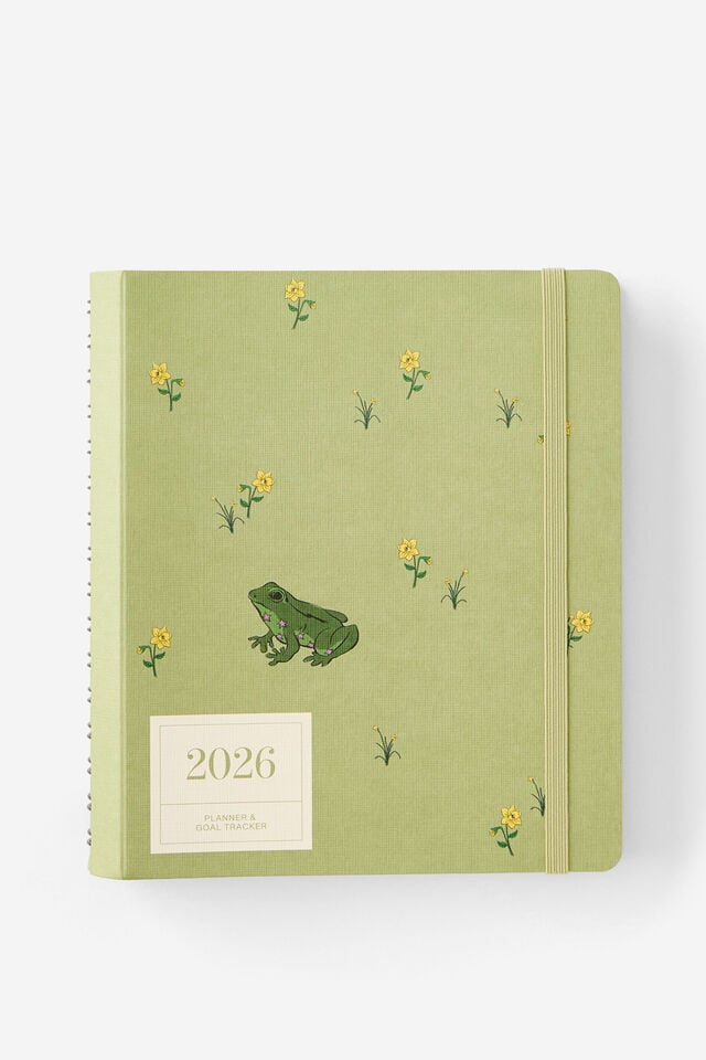 2026 Goals Daily Planner, Bay Leaf Ditsy Frog