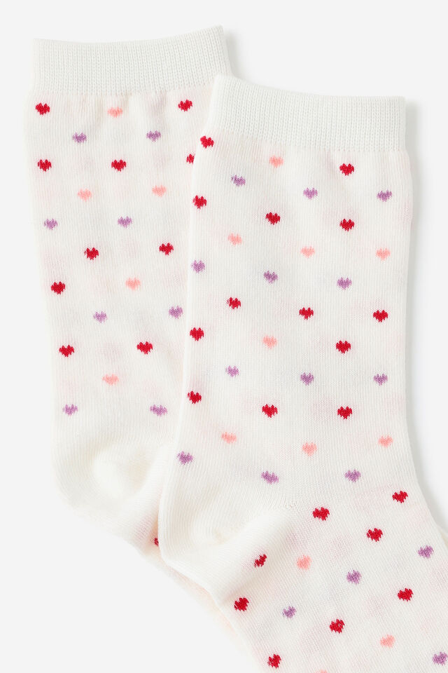 Mid Crew Socks, HEART YDG ECRU