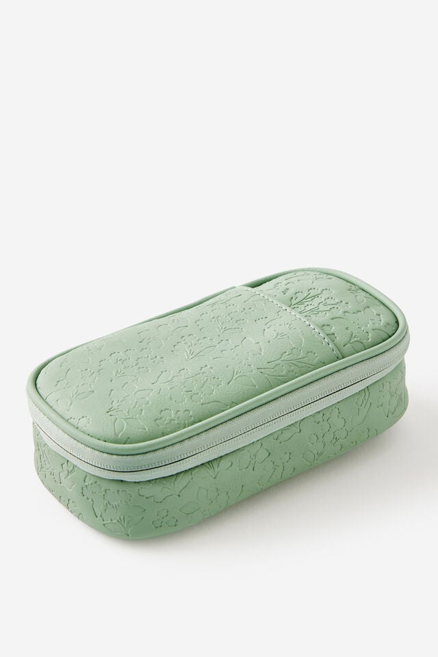 Hybrid Pencil Case, BLOOM DEBOSS TYPO GREEN