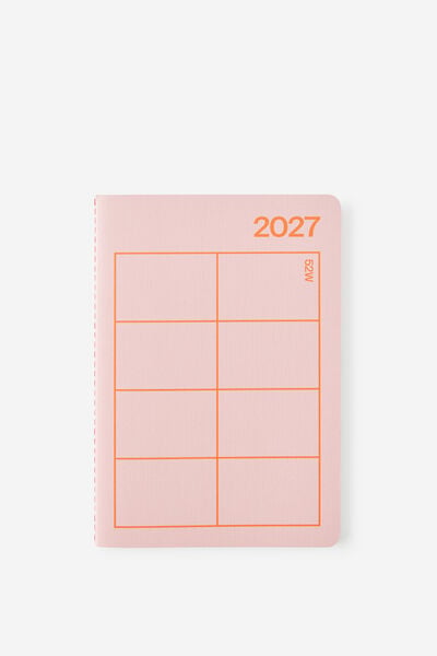 2027 A5 Weekly Open Agenda Diary, STRAWBERRY MILK/LAVA RED