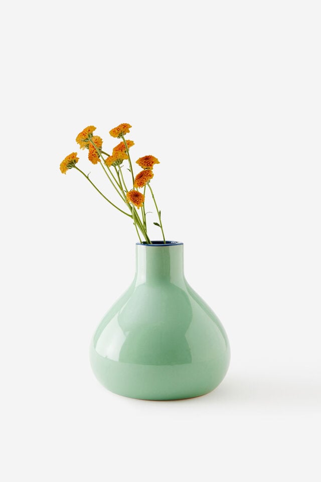 Ceramic Vase Small, BAY LEAF & BLUE