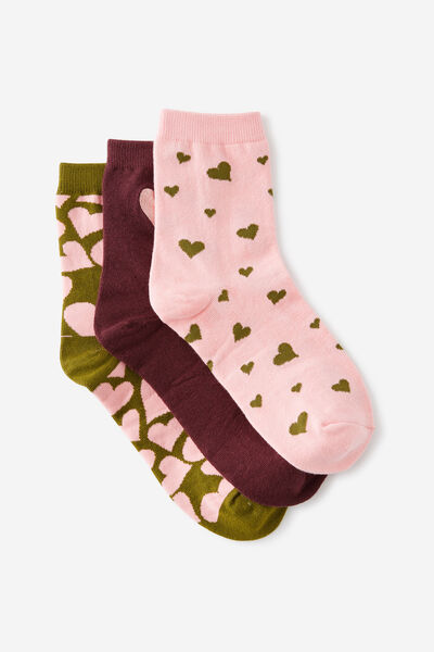 3 Pack Of Socks, HEARTS S/M
