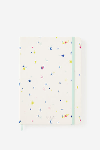 Personalised B5 Hard Cover Lined Notebook, ECRU DITSY CELESTIAL