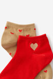 2 Pk Of Ankle Socks, HEARTS TAN (S/M) - alternate image 2