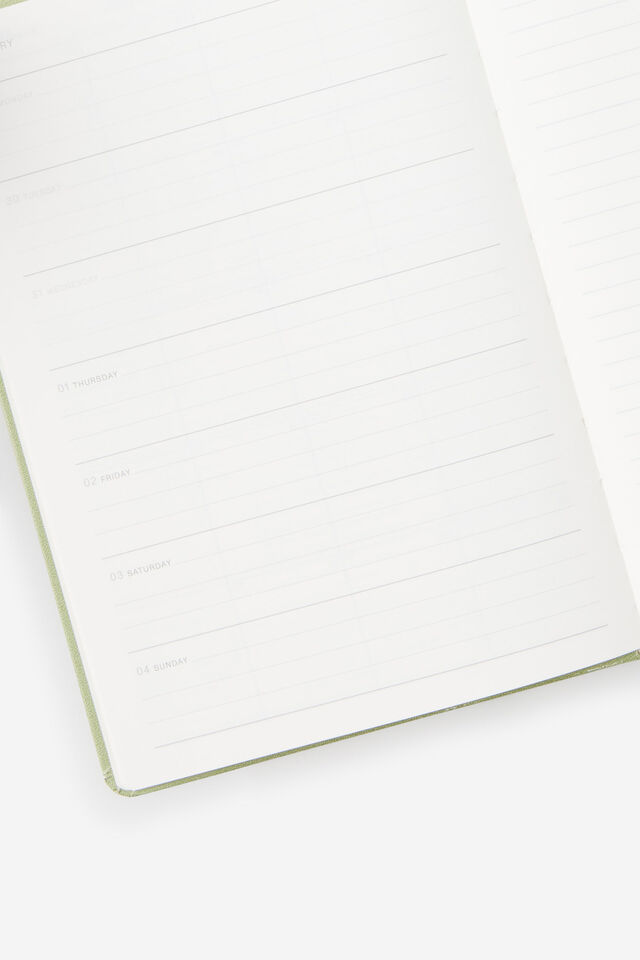 Personalised 2026 A5 Weekly Hard Metro Diary, Little Treats Bay Leaf