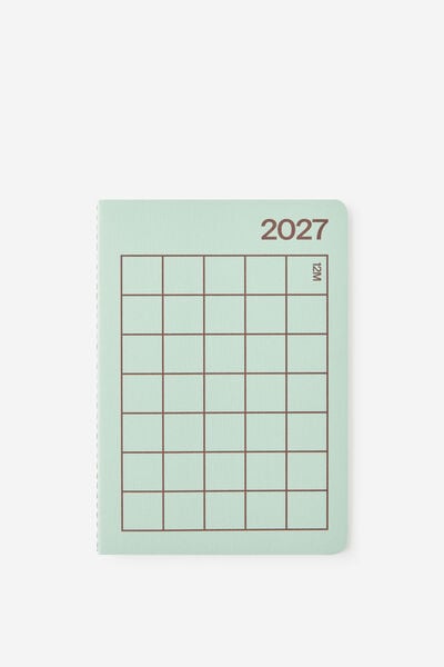 2027 A5 Monthly Open Agenda Diary, MINTY/ESPRESSO