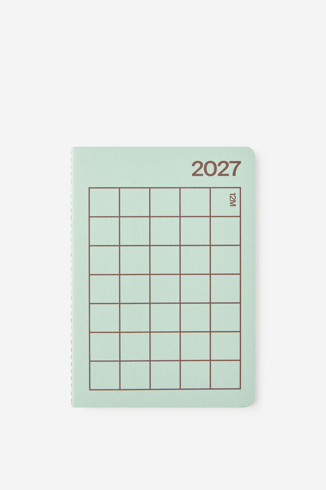 2027 A5 Monthly Open Agenda Diary, MINTY/ESPRESSO