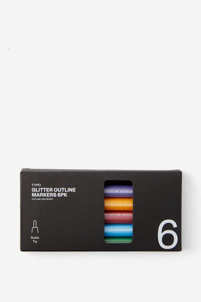 Glitter Outline Markers 6Pk, MIXED