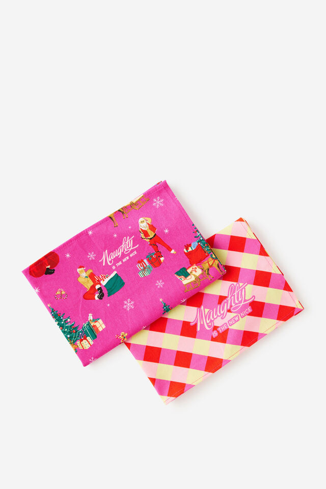 Christmas Tea Towel 2Pk, NAUGHTY SANTA GINGHAM