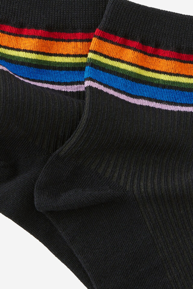 Mid Crew Socks, BLACK RAINBOW STRIPE