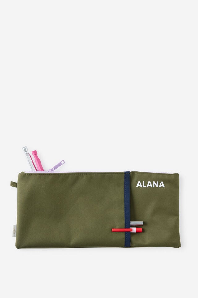 Personalised 30Cm Pocket Pencil Case, OLIVE MOSS