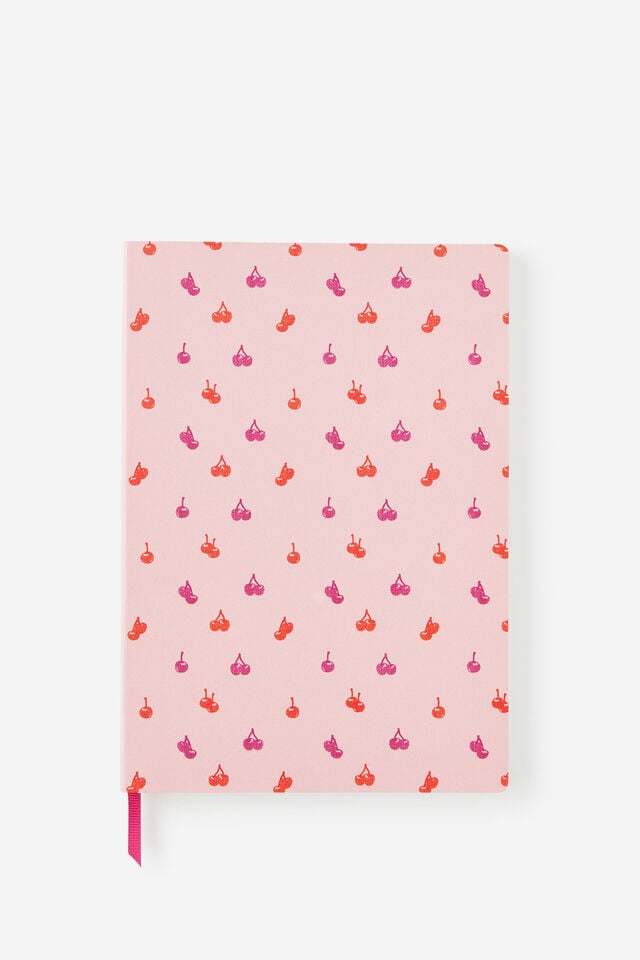 A5 Soft Lined Notetaker Notebook, STRAWBERRY MILK DITSY CHERRIES