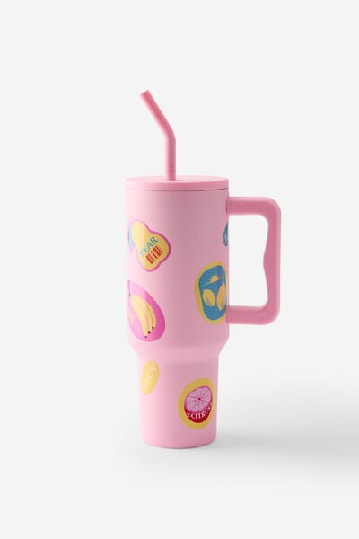 The Traveller Metal Tumbler, FRUIT STICKER YARDAGE BLOSSOM PINK