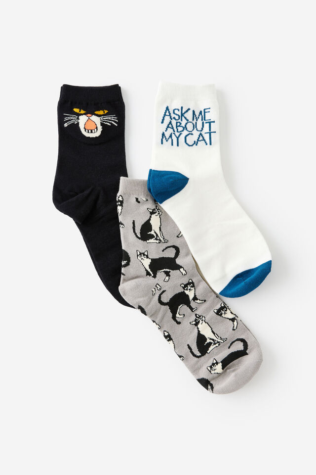 3 Pack Of Socks, CATS S/M