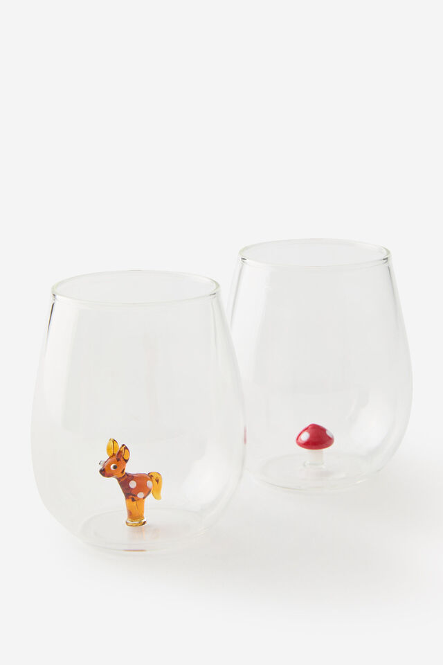 Set Of 2 Glass Icon Tumblers, WOODLAND