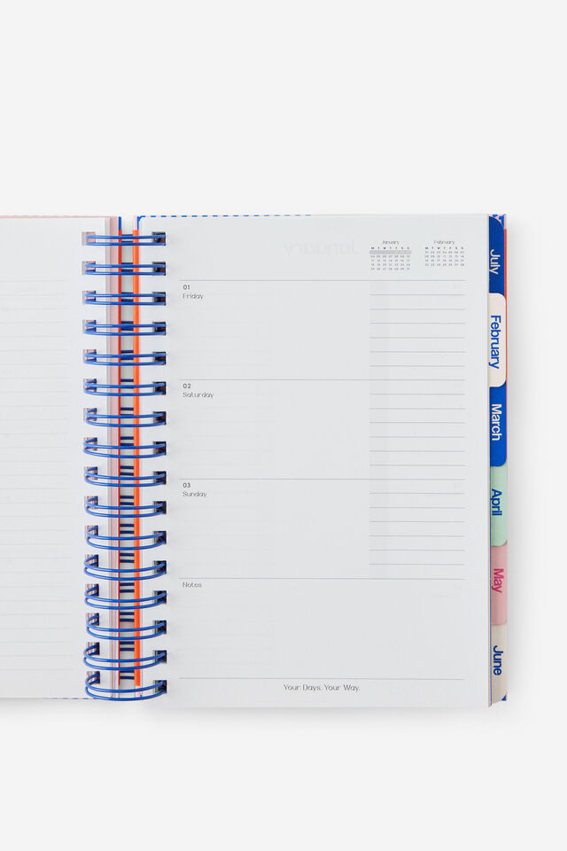 2027 A5 Weekly Bright Days Diary, LAVA RED COLOUR BLOCK