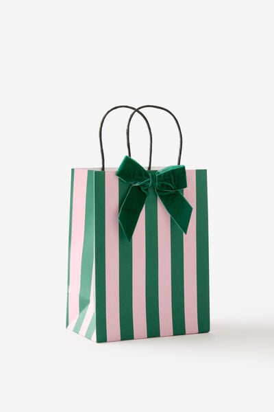 Premium Gift Bag -  Small, PINK & GREEN STRIPES