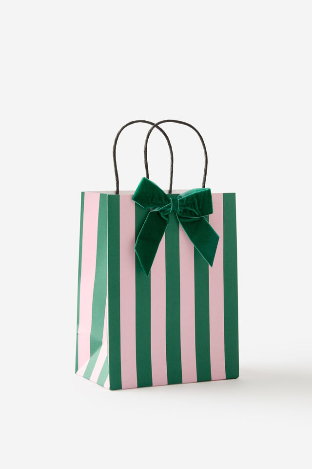 Premium Gift Bag -  Small, PINK & GREEN STRIPES