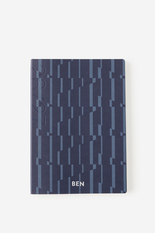 Personalised 26/27 A5 Weekly Soft Diary, PATCHWORK STRIPE NAVY
