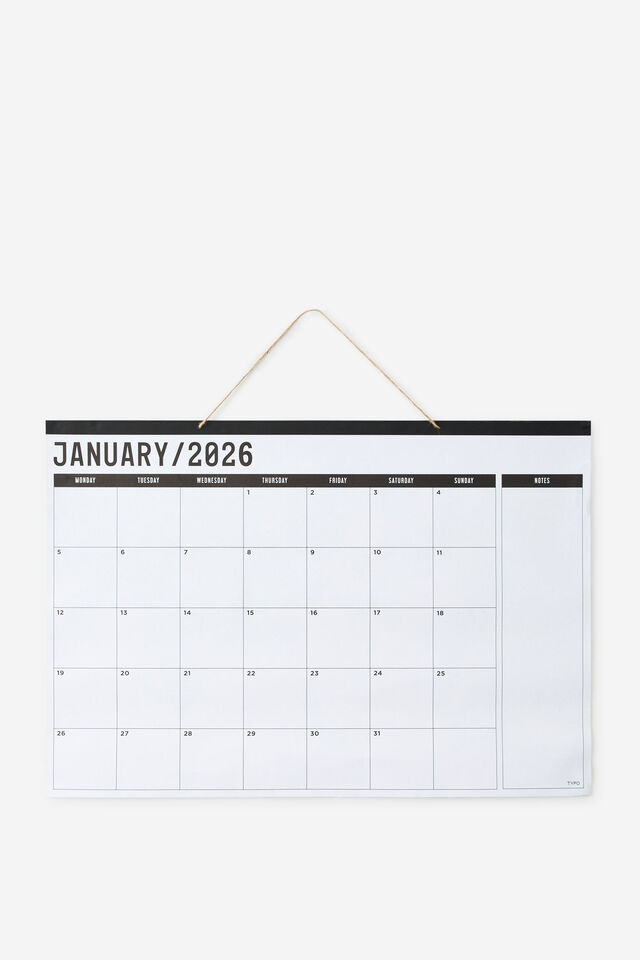 A1 2026 Hanging Calendar, WHITE BLACK