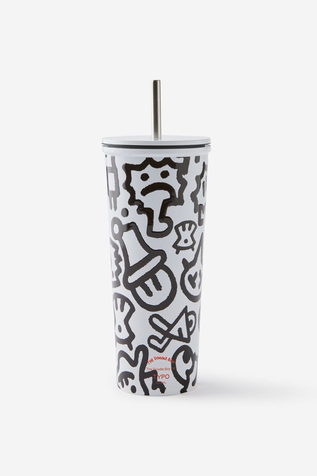 Collab Metal Smoothie Cup, LCN DOO DOODLE BOY / BLACK & WHITE