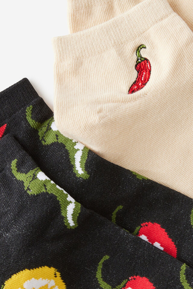 2 Pk Of Ankle Socks, CHILLIES (M/L)