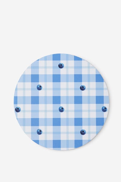 Neoprene Mouse Pad, BLUEBERRY CHECK/ECRU