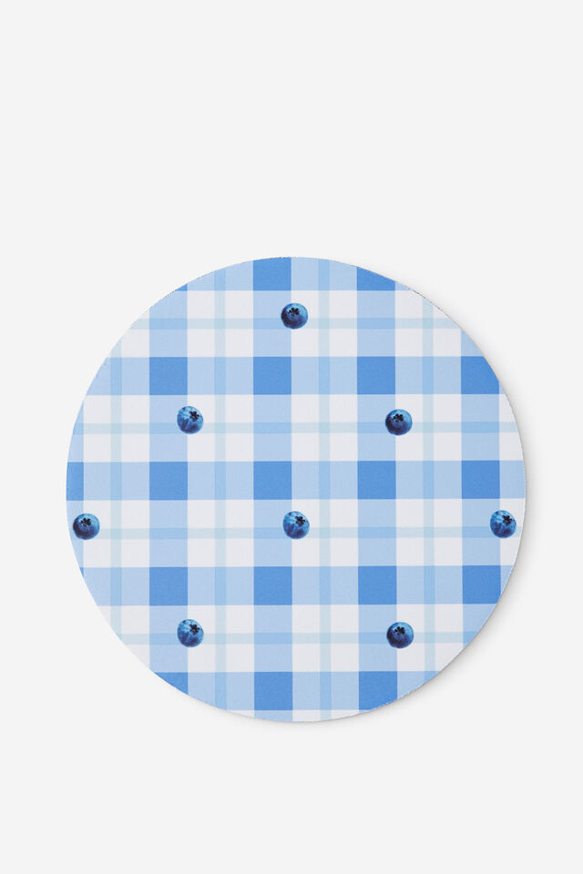 Neoprene Mouse Pad, BLUEBERRY CHECK/ECRU