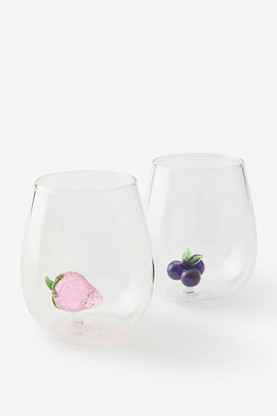 Set Of 2 Glass Icon Tumblers, VERY BERRY