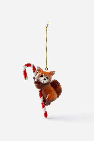 Resin Christmas Ornament, CANDY CANE RED PANDA