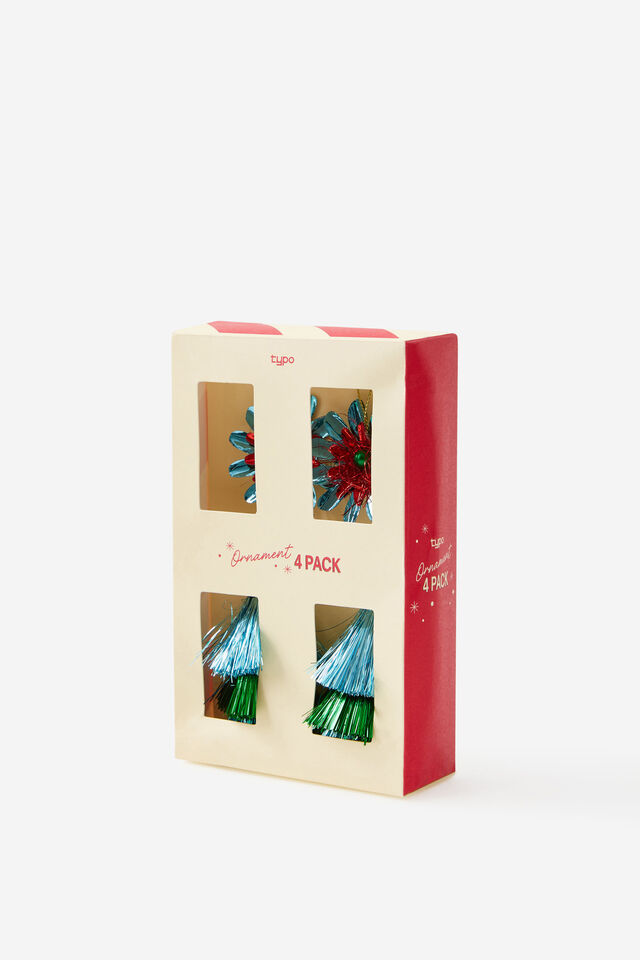 Mini Ornament Pack, FRINGE & FLOWERS / BLUE / GREEN
