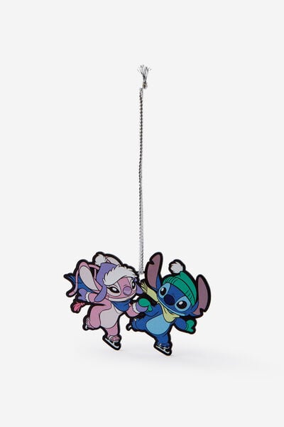 Collab Metal Christmas Ornament, LCN DIS LILO & STITCH SKATING STITCH & ANGEL