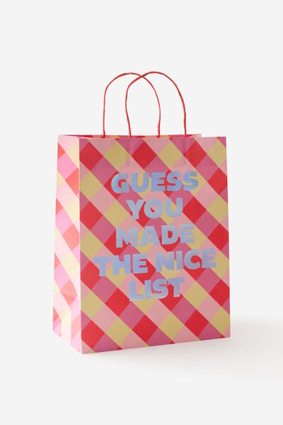Gift Bag Medium, NICE LIST GINGHAM