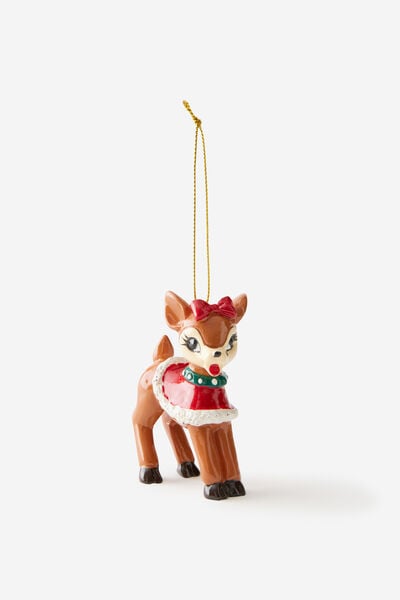 Resin Christmas Ornament, DEER WITH BOW