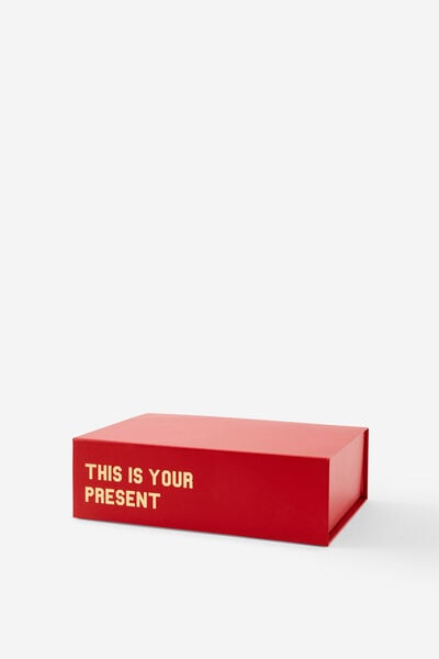 Medium Magnetic Flat Pack Box, THIS IS YOUR PRESENT RED & GOLD
