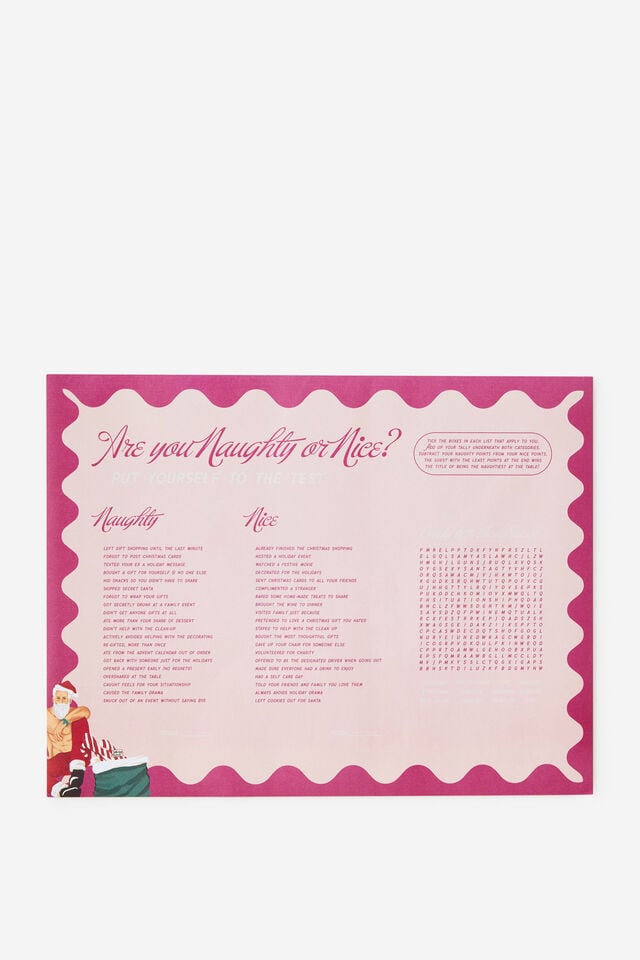 12Pk Paper Placemats, SANTAS NAUGHTY LIST