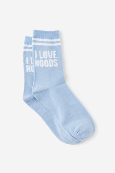 Mid Crew Socks, I LOVE NOODS BLUE