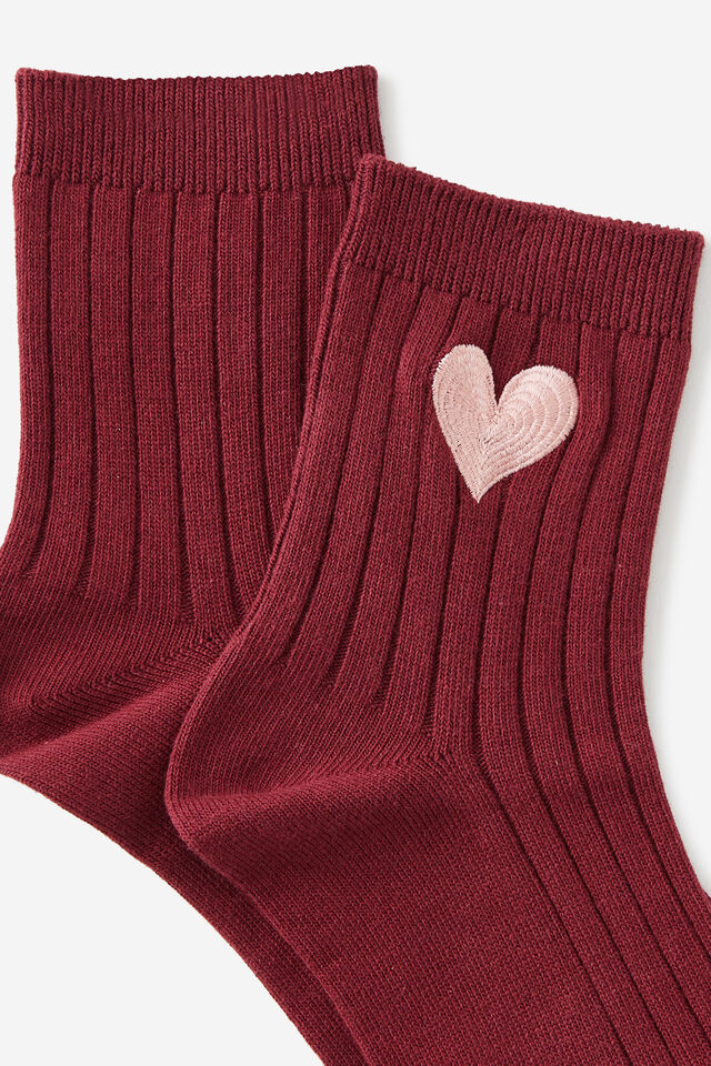 Mid Crew Socks, PINK HEART EMB