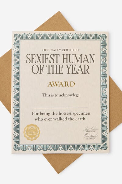 Premium Funny Birthday Card 2.0, AWARD SEXIEST HUMAN OF THE YEAR