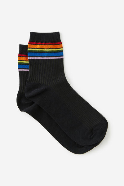 Mid Crew Socks, BLACK RAINBOW STRIPE