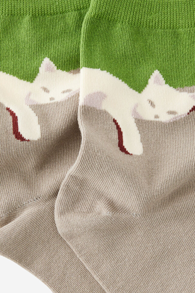 Mid Crew Socks, SLEEPING CAT GREEN