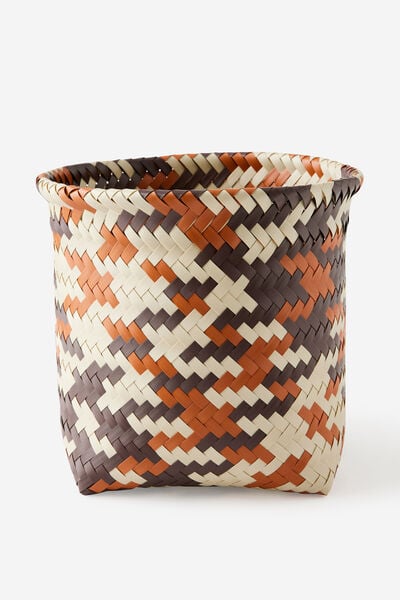 Woven Plastic Basket, BROWN/BLACK