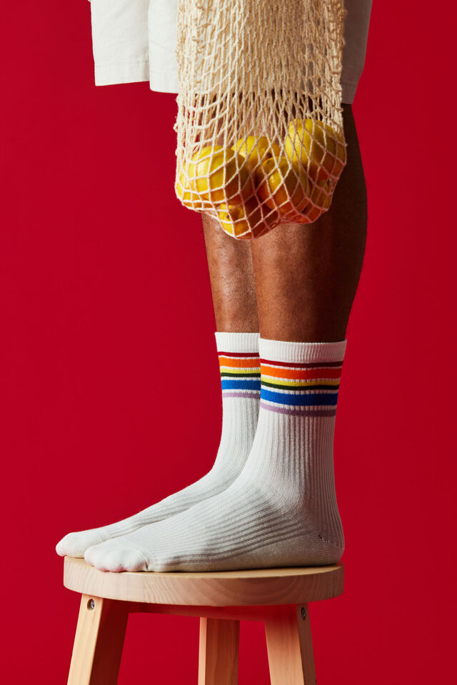 Mid Crew Socks, WHITE RAINBOW STRIPE