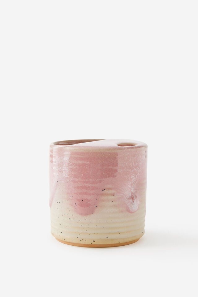 Glazed Ceramic Travel Cup Short, STRAWBERRY MILK