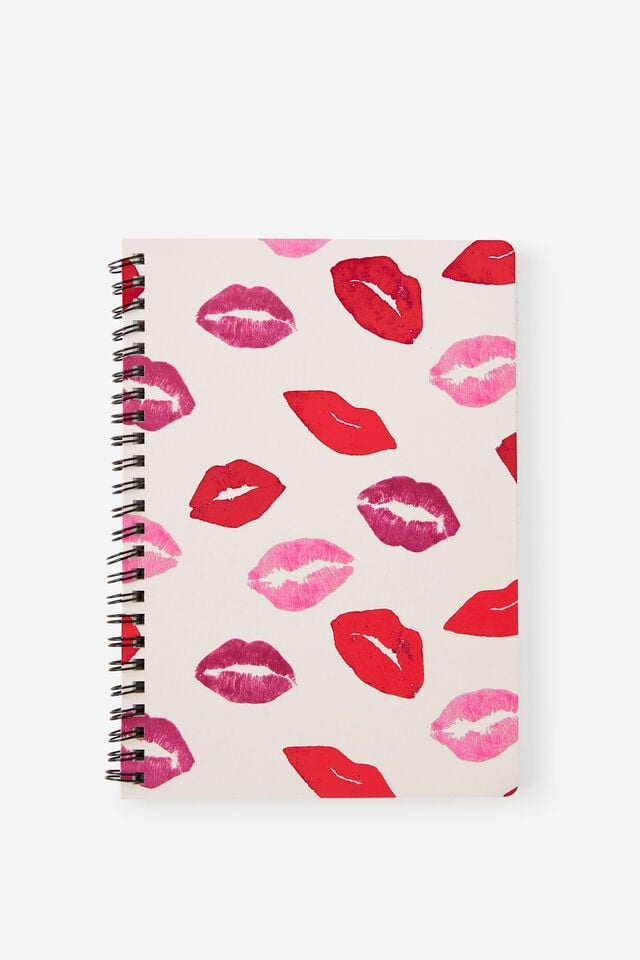 A5 Spiralbound Notebook, ECRU KISSES