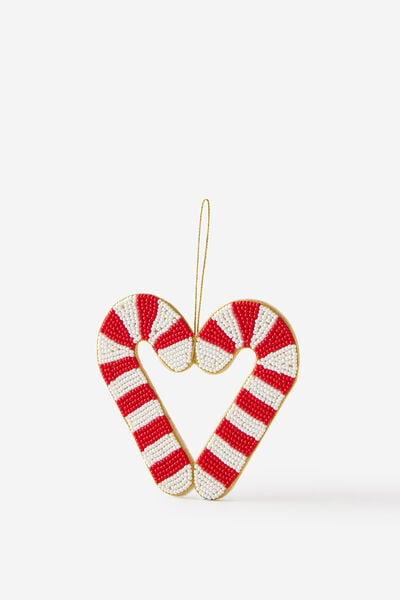 Beaded Christmas Ornament, CANDY CANE HEART